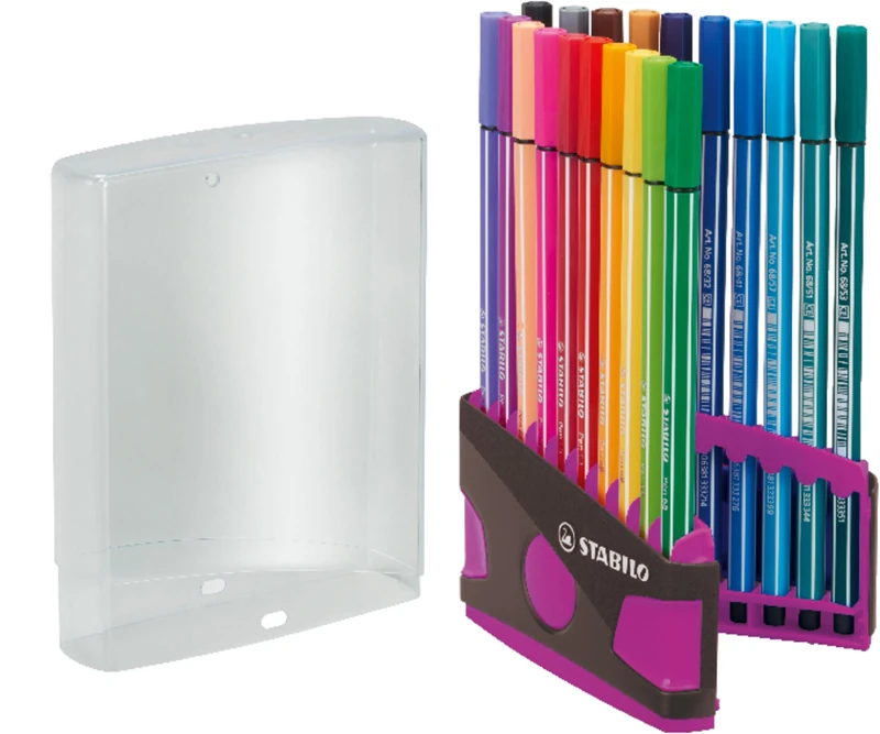 STABILO Pen 68 - Premium Fibre-Tip Pen - ColorParade in Anthracite/Pink - Deskset of 20 - Assorted Colours with Hanging Loop
