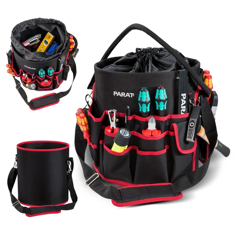 Parat Basic Tool Bucket (for Approx. 5990831991, 50 Tools, Inner and Outside, with Shoulder Strap, Black