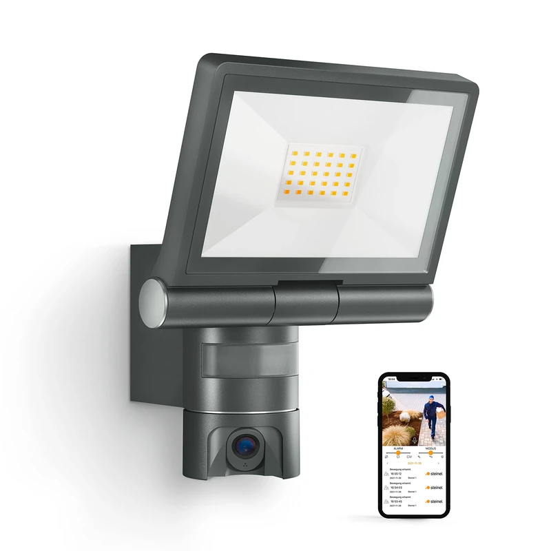 Steinel Outdoor LED projector with XLED CAM 1 SC surveillance camera, intercom, 180° infrared motion detector, 21 W, Anthracite - Image 1