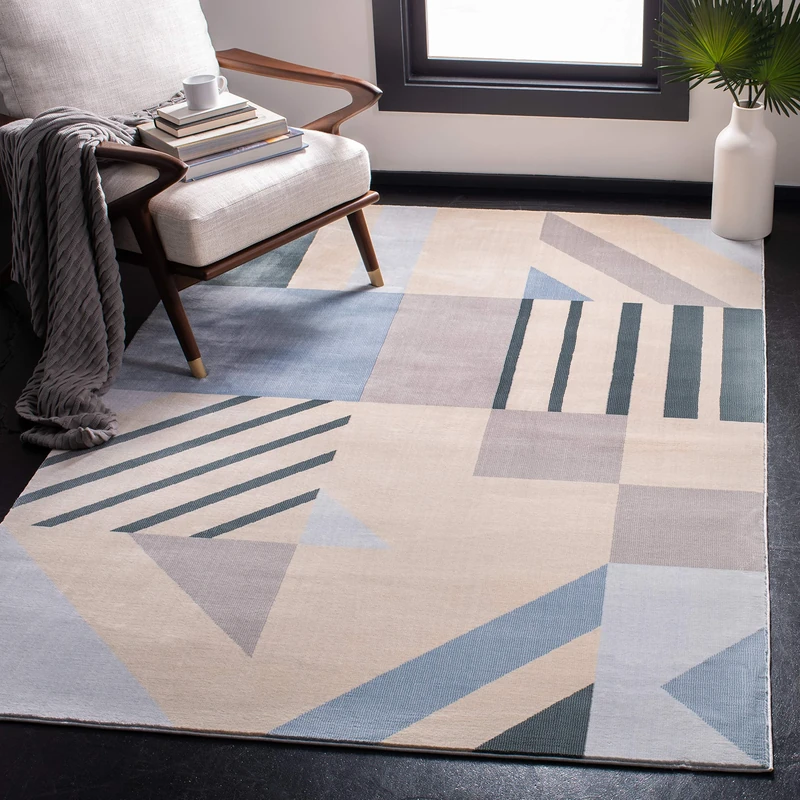 Safavieh Art Deco Indoor Woven Rectangle Area Rug, Orwell Collection, ORW396, in Beige / Blue, 122 X 183 cm for Living Room, Bedroom or Any Indoor Space
