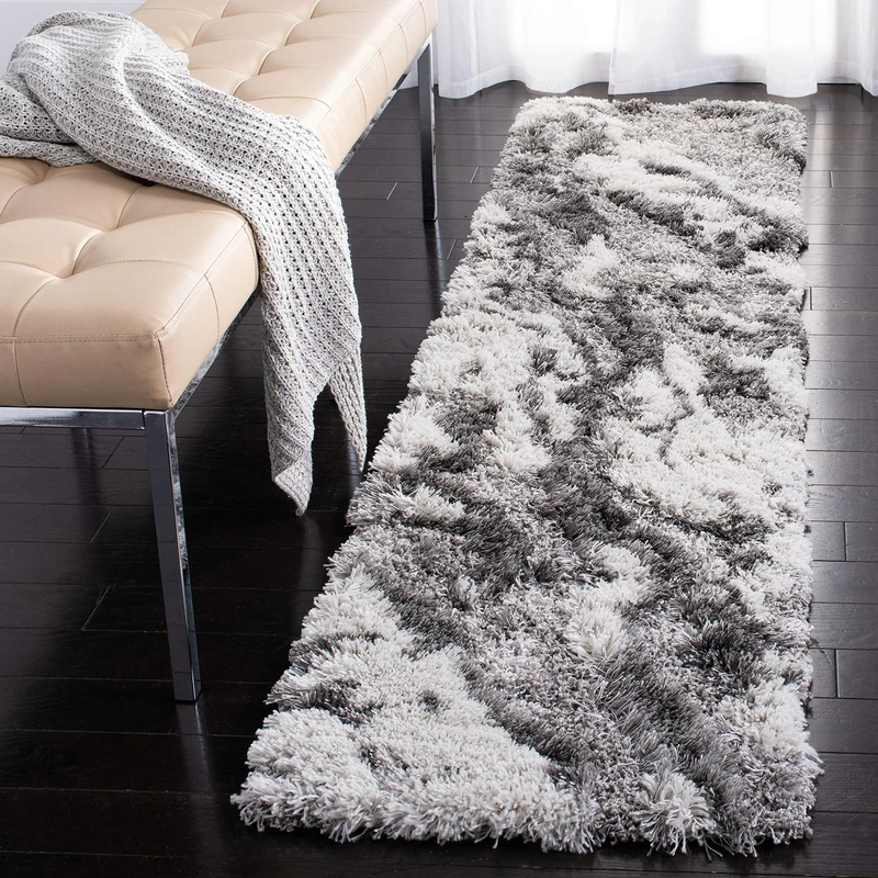Safavieh Shag Rug for Living Room, Dining Room, Bedroom - Horizon Shag Collection, Short Pile, in Grey and Ivory, 61 X 244 cm