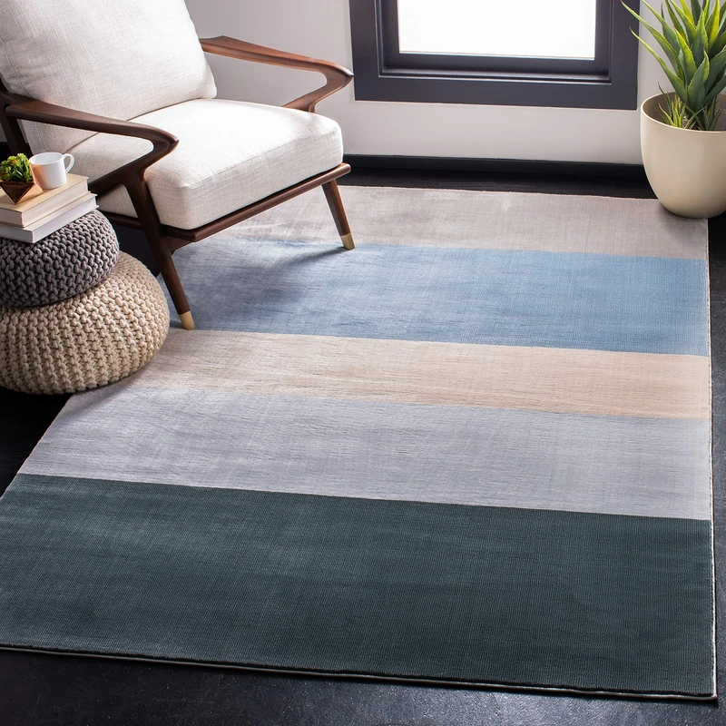 Safavieh Art Deco Indoor Woven Rectangle Area Rug, Orwell Collection, ORW394, in Blue / Grey, 122 X 183 cm for Living Room, Bedroom or Any Indoor Space