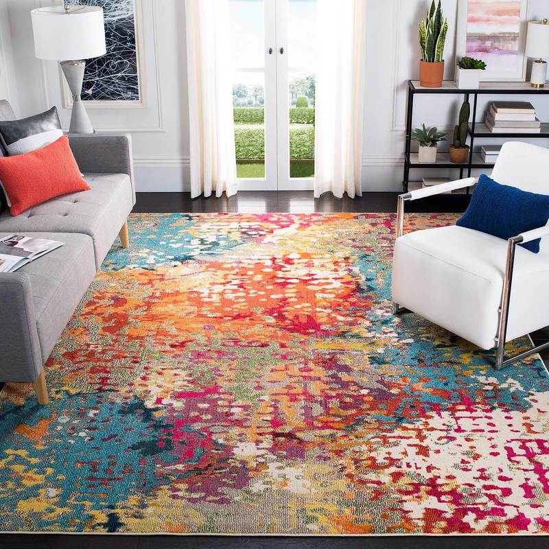 Safavieh Boho Rug for Living Room, Dining Room, Bedroom - Madison Collection, Short Pile, in Ivory and Multi, 152 x 152 cm - Image 1