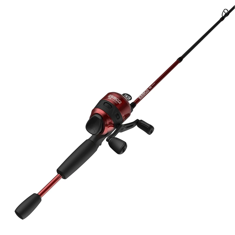Zebco 33 Custom Z Spincast Reel and Fishing Rod Combo, 6-Foot 2-Piece Fiberglass Rod with EVA Handle, Quickset Anti-Reverse Fishing Reel with Bite Alert, Red, 30