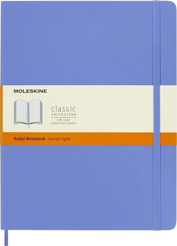 Moleskine - Classic Notebook, Ruled Notebook, Soft Cover and Elastic Closure, Size X-Large 19 x 25 cm, Colour Hydrangea Blue, 192 Pages