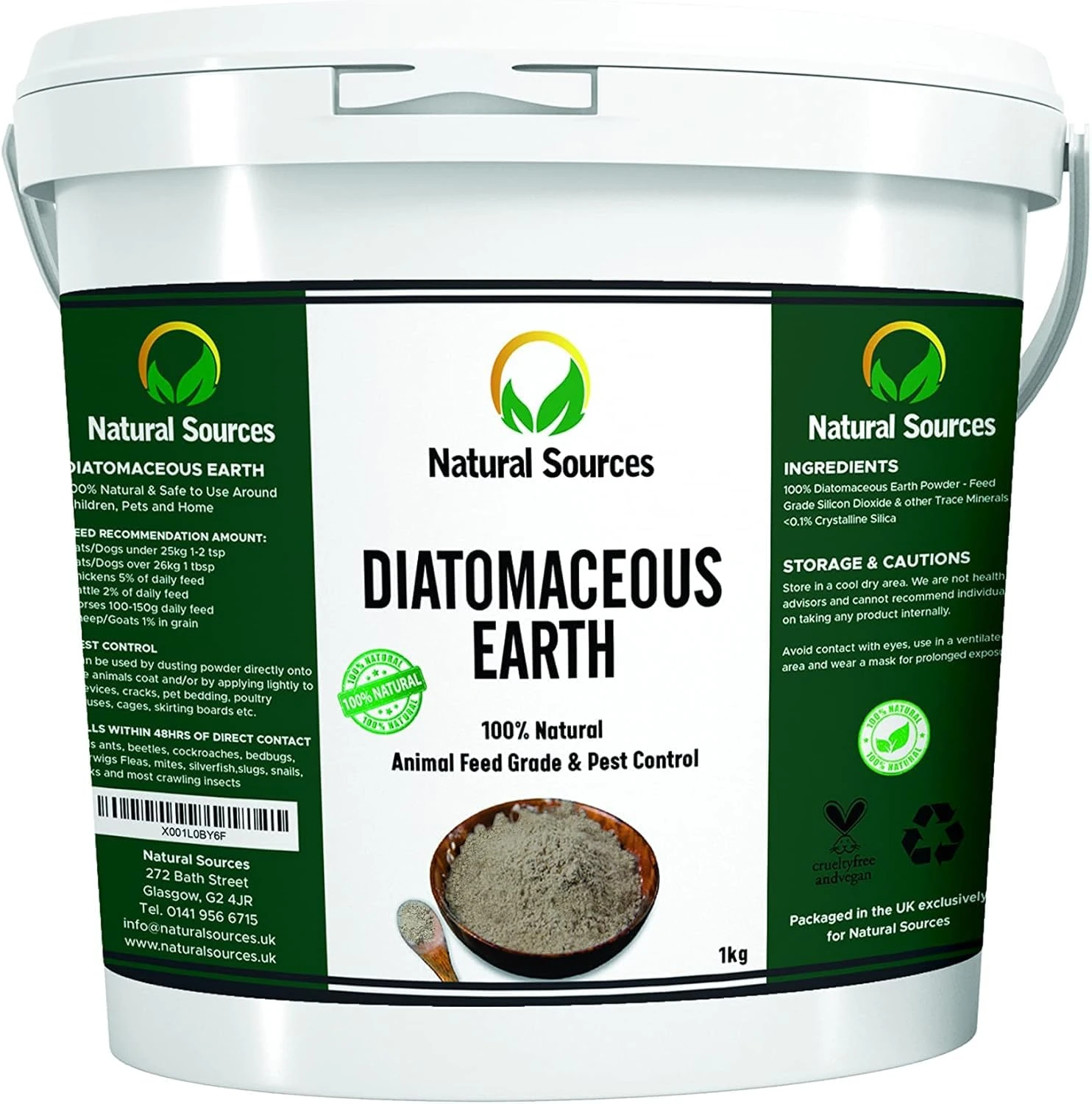 Natural Sources Diatomaceous Earth Pest Control Grade 1kg UK - Free Ebook Included - Diatomaceous-Earth Powder for Chickens, Pets, Carpets, Home