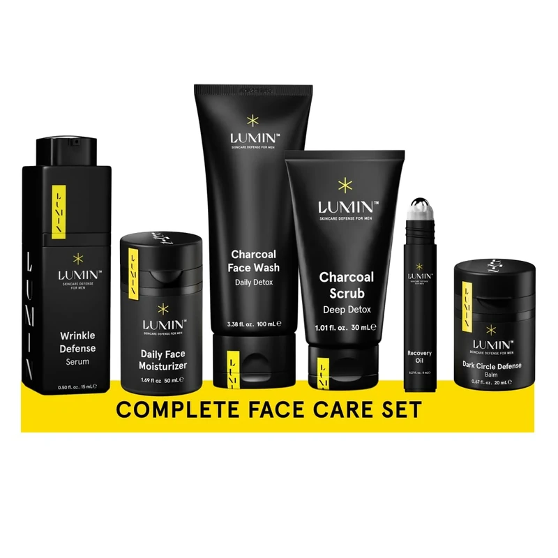 Lumin - The Complete Skincare Gift Set for Men: 6 Piece Kit to Help with Clogged Pores, Dark Circles, Fine Lines, Wrinkles, Dryness, and Acne Scars - Achieve Your Best Look