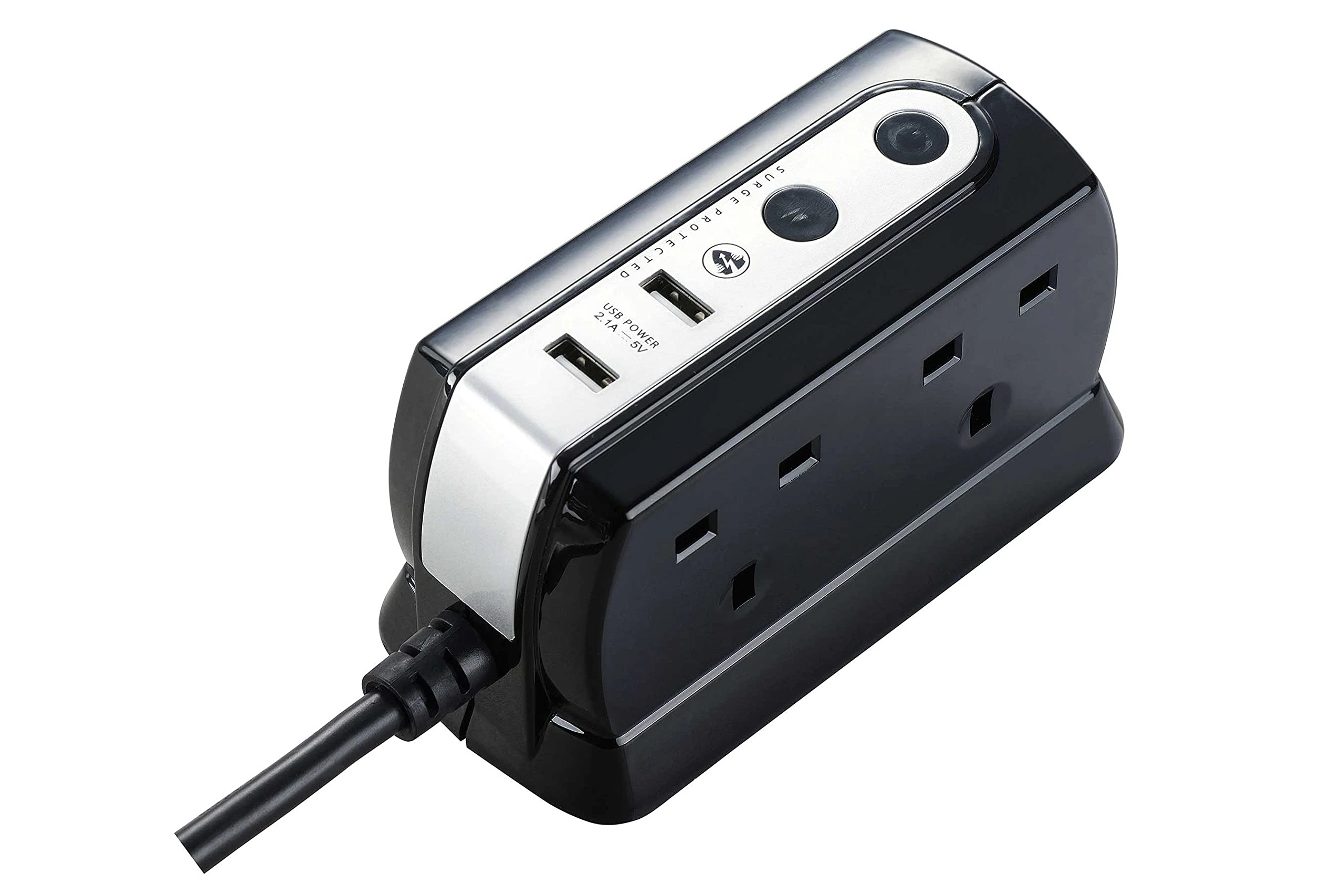 Masterplug Heavy Duty Four Socket Surge Protected Extension Lead with 2 USB Ports, 2 Metre, Black