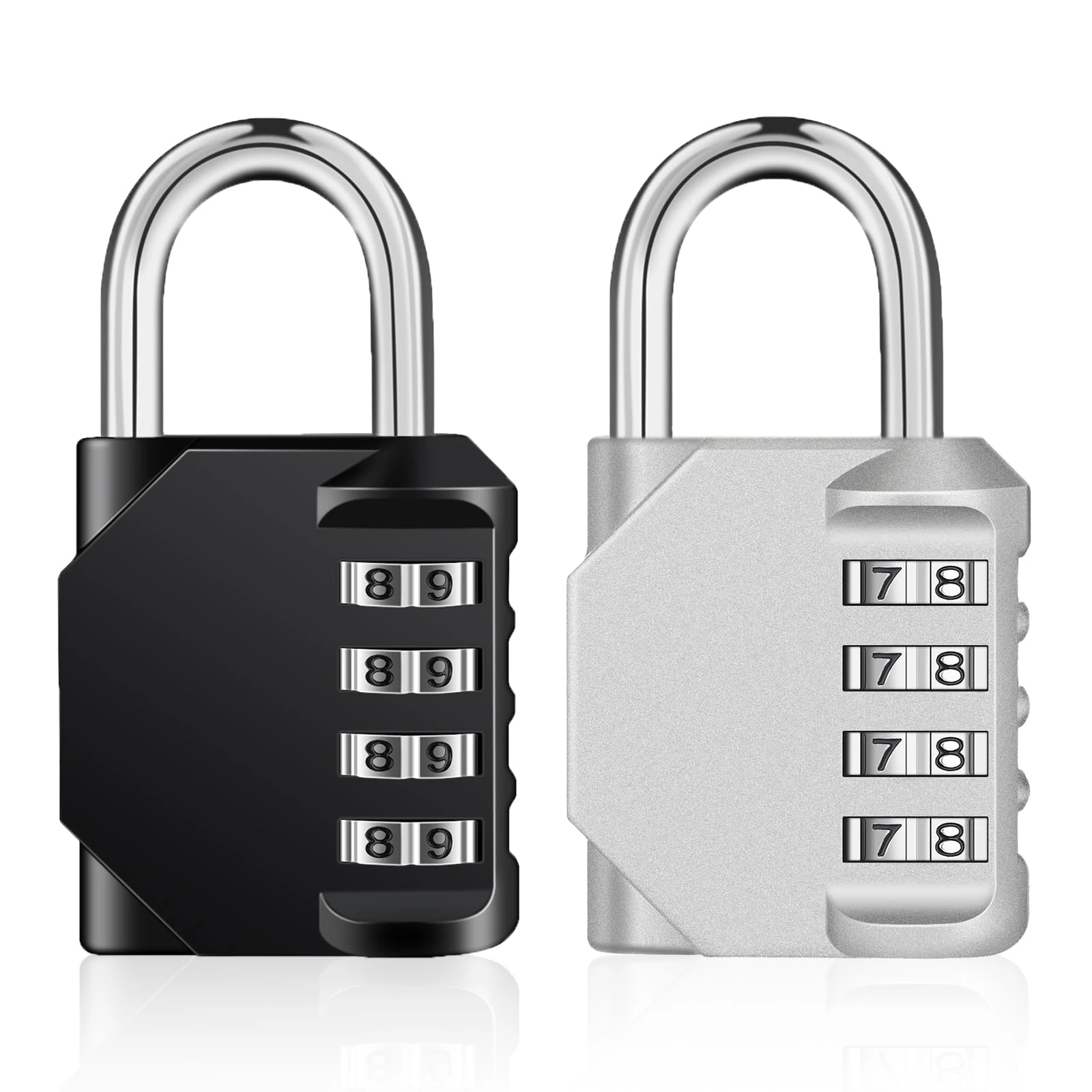 ZHEGE Combination Padlocks Outdoor, Heavy Duty Weatherproof Combination Locks Outdoor for Fence Gate, Sheds, 4 Digit Gym Padlocks, School Locker Padlocks 2 Pack (Black & Silver)
