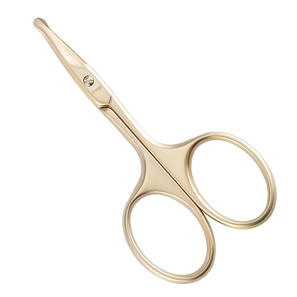 LIVINGO 9cm Small Safety Facial Nose Hair Scissors, Curved Blade with Rounded Tip Stainless Steel for Manicure Cuticle, Eyebrow, Dry Skin (Gold)