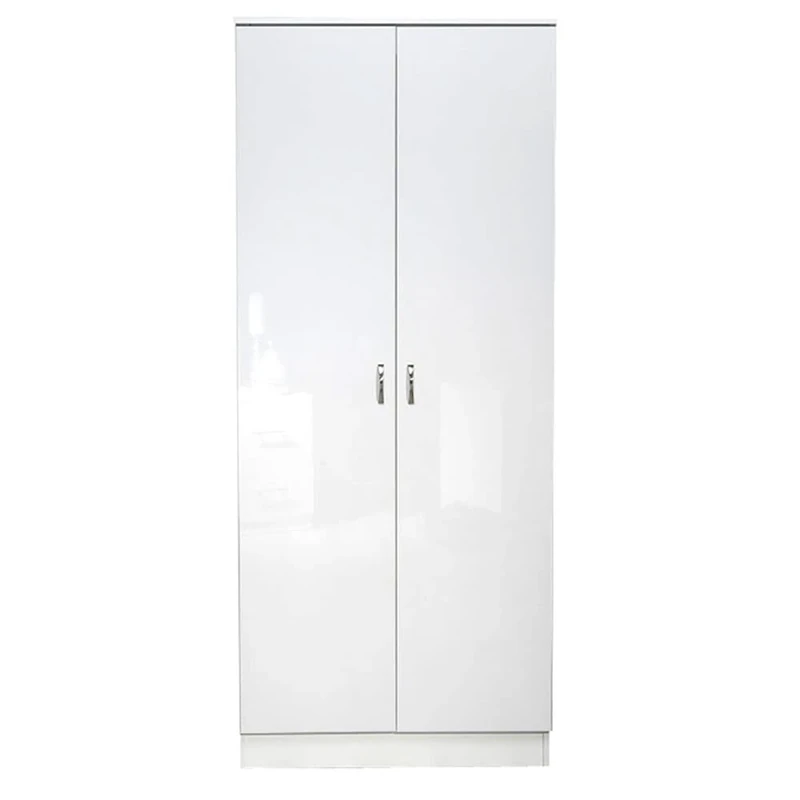 FWStyle Chilton 2 Door High White Gloss Bedroom Wardrobe Modern Storage Furniture Polished Metal Handles