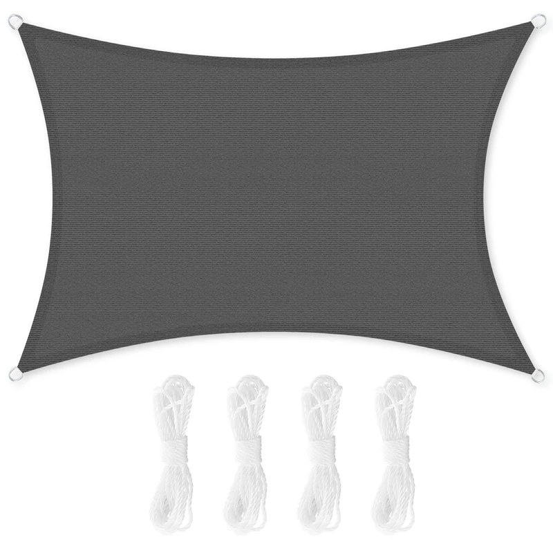 SONGMICS GSS34GY Sun Sail 3 x 4 m, Tear-Resistant HDPE Plastic, Weatherproof UV Protection, Breathable, Garden, Balcony, Patio, Camping, Rectangular, 2 m Ropes, Smoke Grey