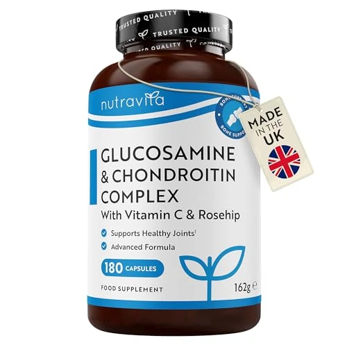 Nutravita Glucosamine and Chondroitin High Strength with Vitamin C Turmeric Ginger and Rosehip, 180 Capsules Made in The UK Food Supplements