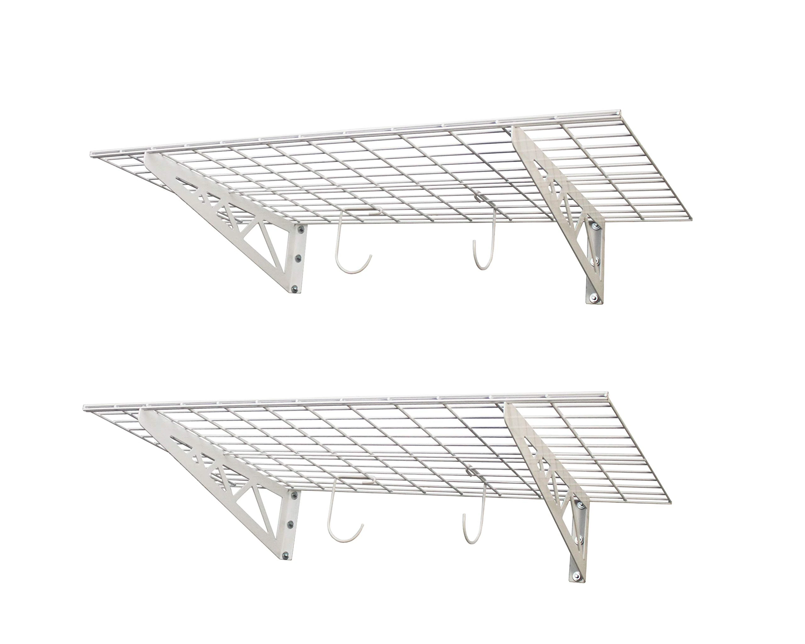 MonsterRax | Garage Wall Shelf Two-Pack White or Hammertone | Three Size Options | Includes Bike Hooks | 500lb Weight Capacity (White, 24"x48")