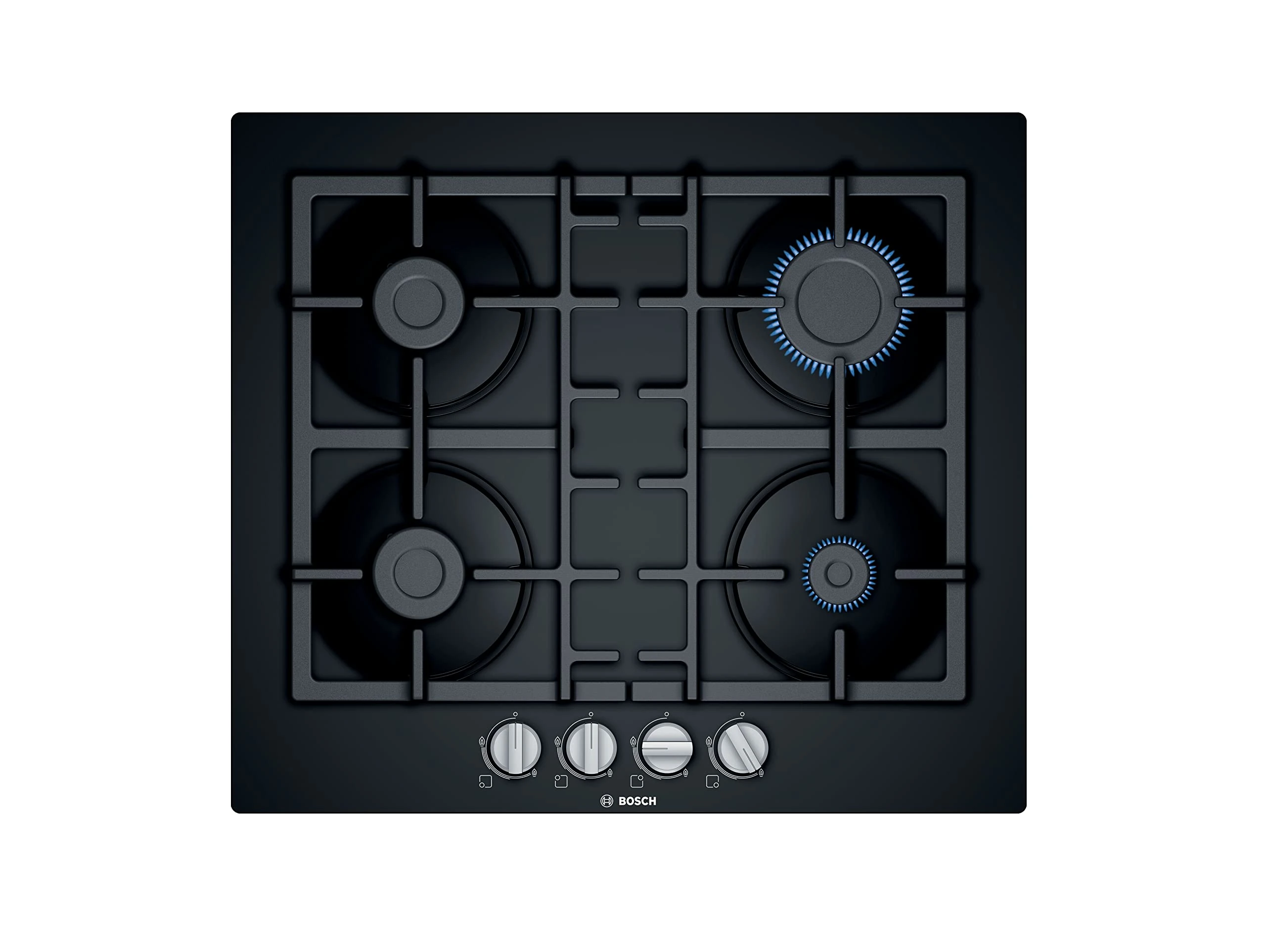 Bosch Home & Kitchen Appliances Bosch PNP6B6B90 Serie 4, Built-in Gas Hob with Black Tempered Glass, 4 hobs and Cast Iron Pan Support 60cm