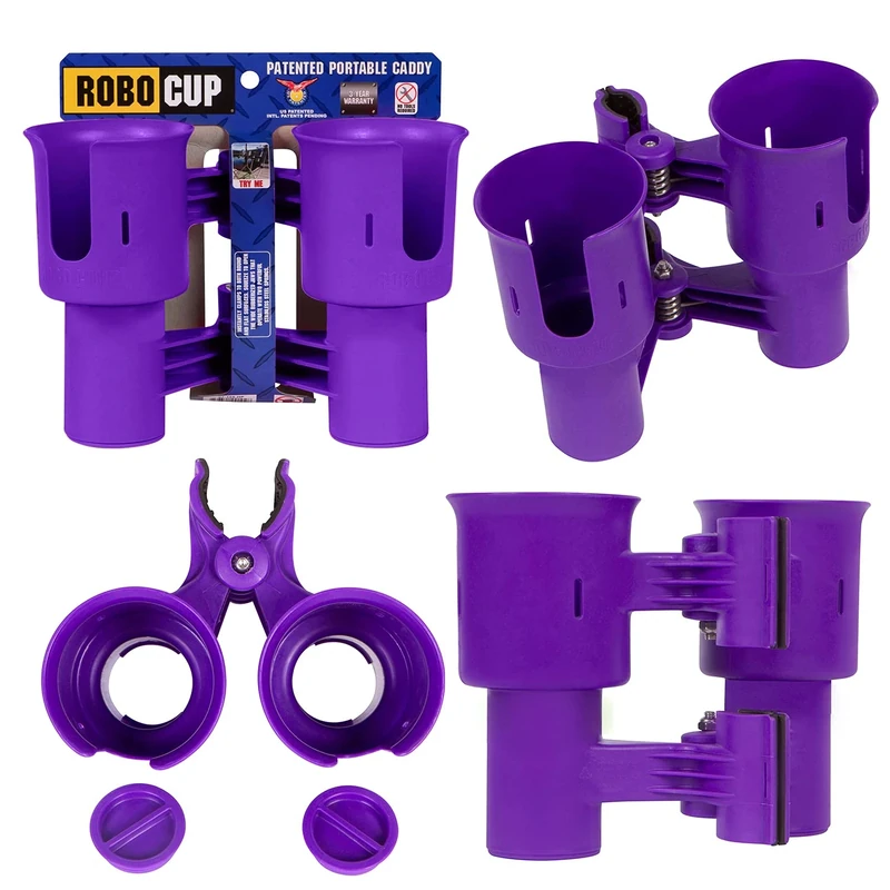 ROBOCUP, Purple EZ-Spring, Updated Version, Best Cup Holder for Drinks, Fishing Rod/Pole, Boat, Beach Chair, Golf Cart, Wheelchair, Walker, Drum Sticks, Microphone Stand