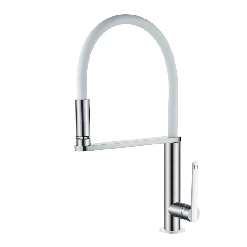 GRIFEMA Dover, LED Kitchen Tap with 3 Colors Changing, White Sink Mixer with Flexibe Spout, Nickel Brushed