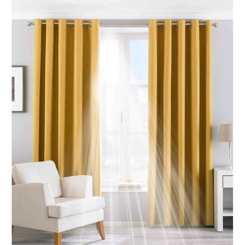 Riva Home Eclipse Blackout Eyelet Curtains, Polyester, Ochre, 168 x 183cm