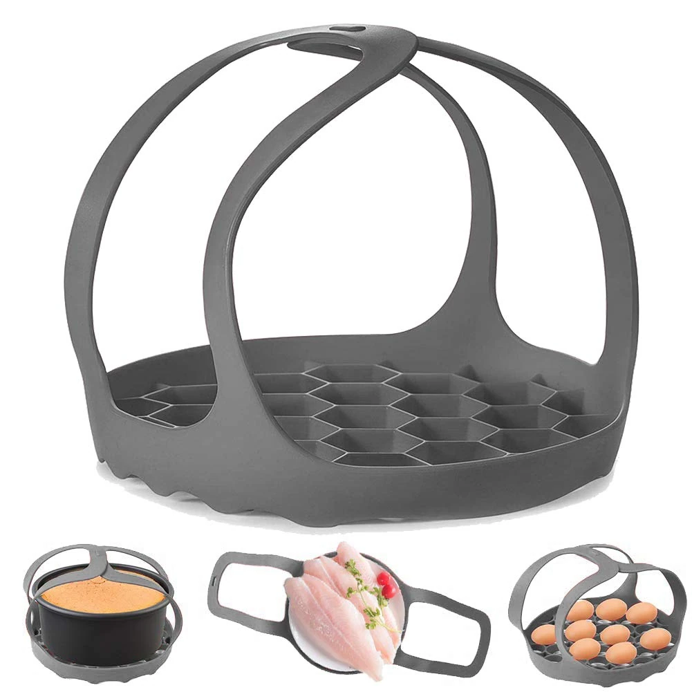 ddLUCK Pressure Cooker Sling, Silicone Bakeware Sling for 6 Qt/8 Qt Instant Pot, Ninja Foodi and Multi-Function Cooker Anti-scalding Lifter, BPA-Free Silicone Egg Steamer Rack(Gray)