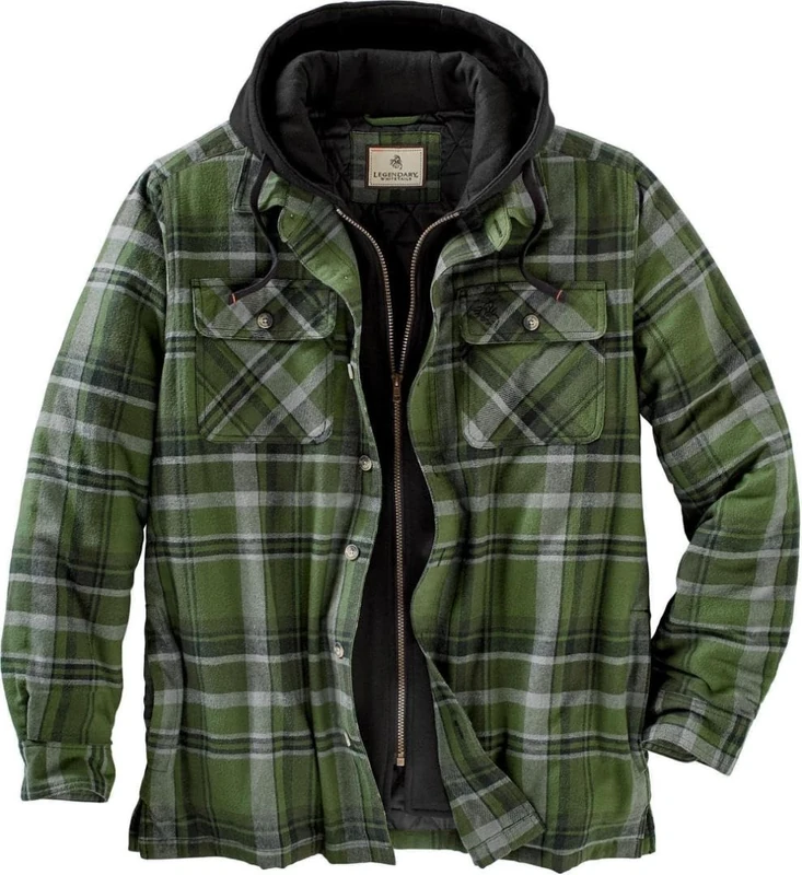 Legendary Whitetails Men's Maplewood Hooded Shirt Jacket, Army Green Plaid, 5XL