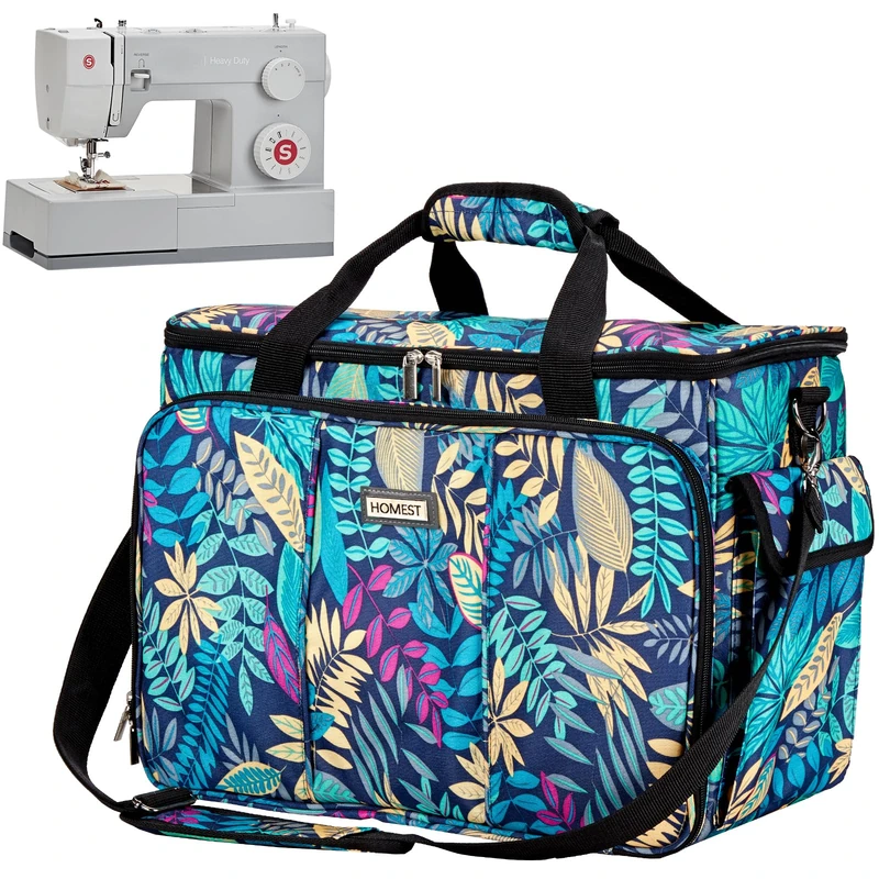 HOMEST Sewing Machine Carrying Case with Multiple Storage Pockets, Universal Tote Bag with Shoulder Strap Compatible with Most Standard Singer, Brother, Janome (Floral)