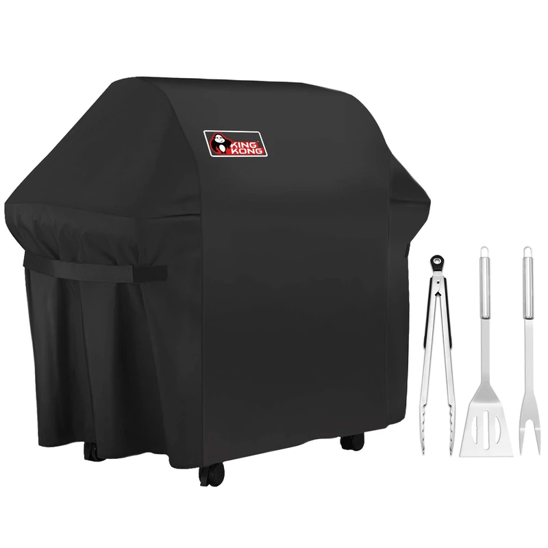 Kingkong 7107 Waterproof BBQ Cover for Weber Genesis E and S Series Gas Grill Including Stainless Steel Meat Fork, Spatula and Tongs, Genesis E/S-60