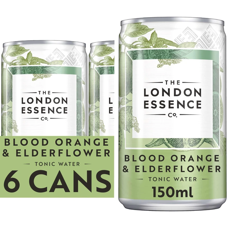 The London Essence Co. Blood Orange & Elderflower Tonic, Premium Cocktail Mixer, 150ml, Pack of 6 cans, No Artificial Colours Preservatives or Flavours, Low Calorie