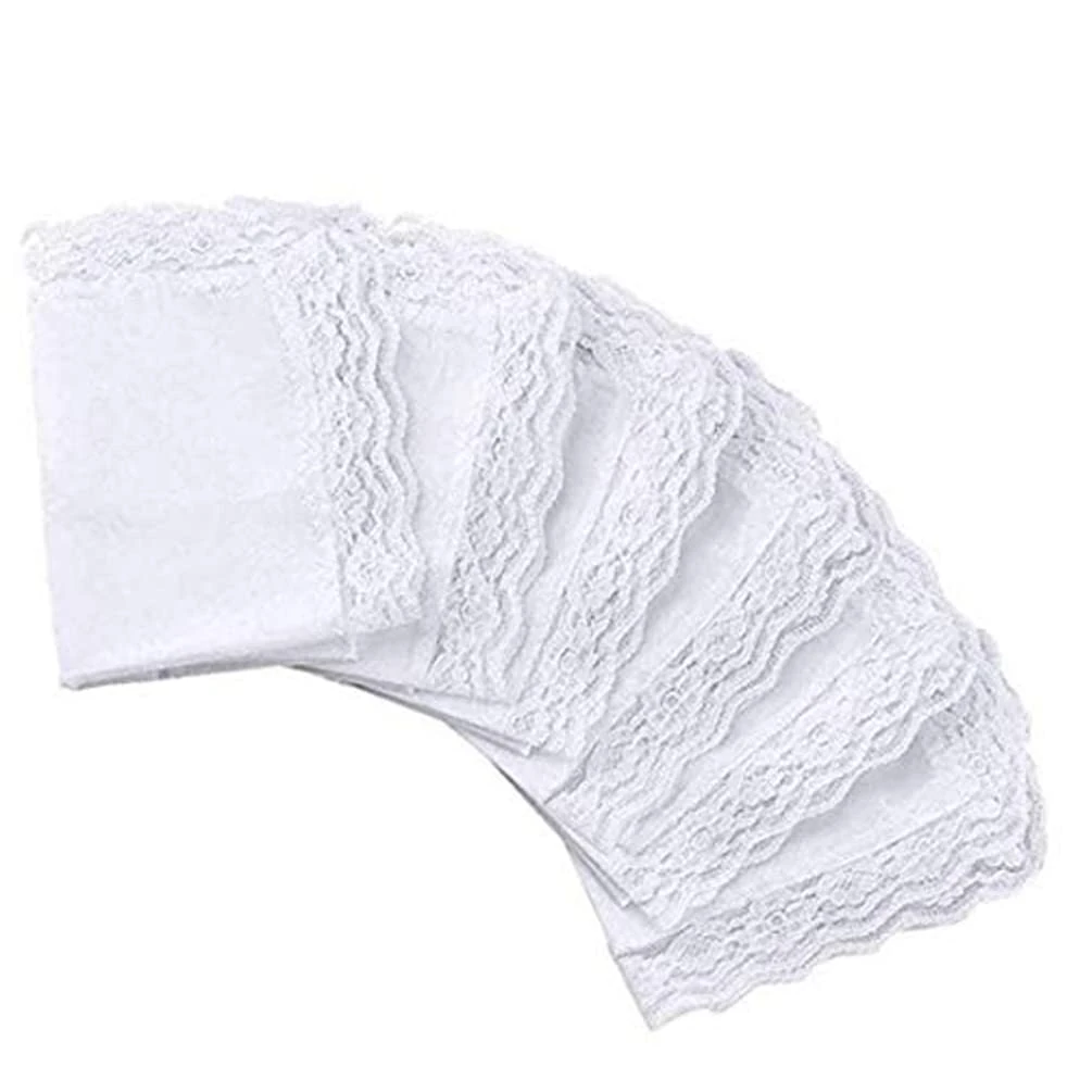 6 Pieces Ladies Cotton Handkerchiefs, 60S Womens Lace White Hankies Soft Solid Pure