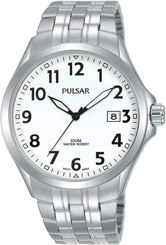 Pulsar Quartz Men's Watch Stainless Steel with Metal Strap, Silver/White, Quartz