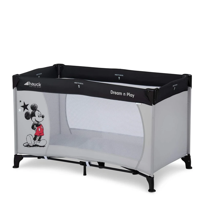 hauck Dream N Play, Disney Mickey Stars - Travel Cot with Travel Bag for Babies & Toddlers, Lightweight, Fast & Compact Folding, 120cm x 60cm, from Birth up to 15 kg