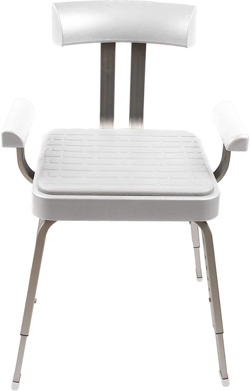 Croydex Serenity Cushioned Shower Chair with Arms - Adjustable Height with Non-Slip Rubber Feet, Curved Backrest and Removable Seat Cushion for Easy Cleaning, Great for Elderly & Disabled (White)