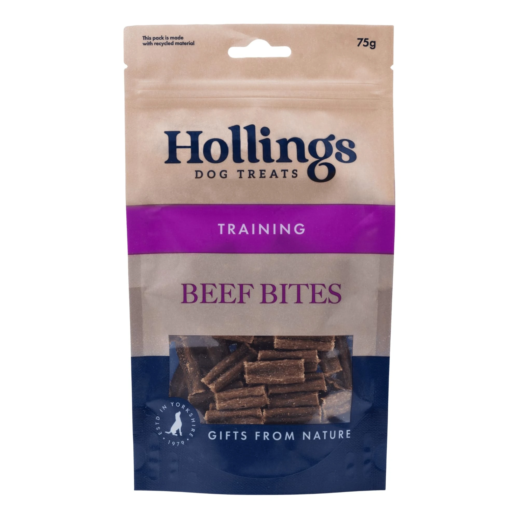 Hollings Beef Bites Dog Training Treats, Delicious Beef Treats for Adult Dogs, High in Protein & Made with 100% Natural Ingredients (75g)