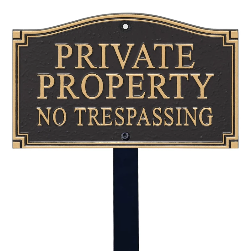 SmartSign “Private Property, No Trespassing” GardenBoss Statement Plaque | 5.75" x 9.5" Aluminum Plaque with 18" Black Lawn Stake - Image 1