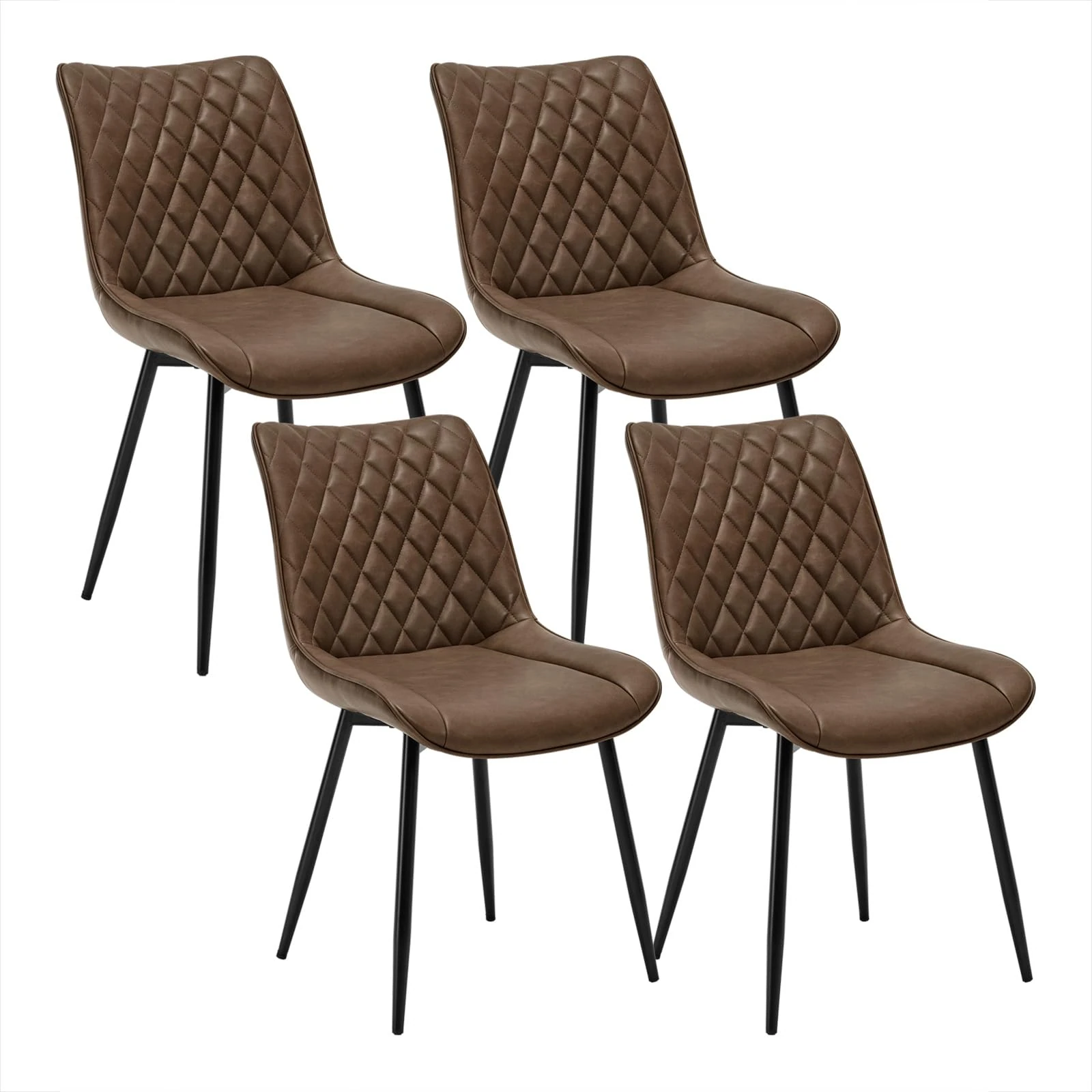 WOLTU Dining Chairs Set of 4, Accent Chairs for Kitchen/Bedroom/Reception Room/Balcony, Leatherette, Brown, with Backrest and Padded Seat