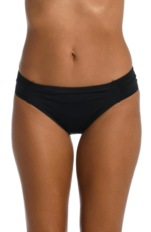 La Blanca Women's Island Goddess Side Shirred Hipster Bikini Swimsuit Bottom, Black, 8