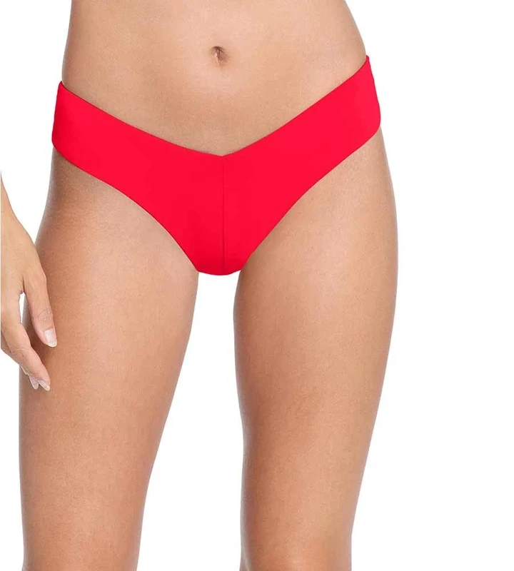 Robin Piccone Women's Ava Solids High Leg Hipster Bikini Bottom - Red - Large