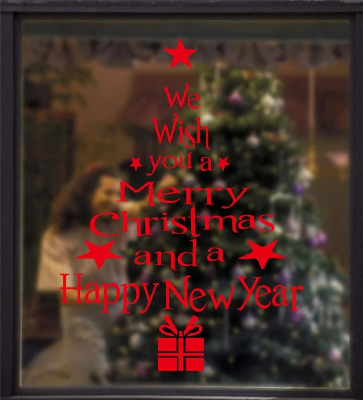 Tuopuda Red Xmas Window Sticker - 2pcs 21.5x29cm PVC Holiday Decal