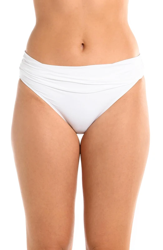 La Blanca Women's Island Goddess Shirred Band Hipster Bikini Swimsuit Bottom, White, 12