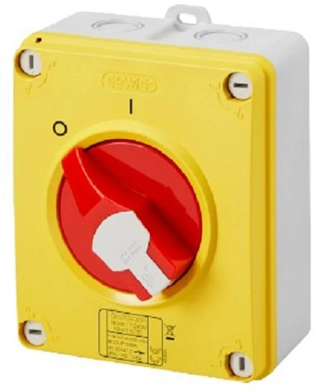 Gewiss Switch - HP - Emergency - in Insulating HOUSING - 16A 2P - RED Handle ADHESIBLE - IP66/67/69
