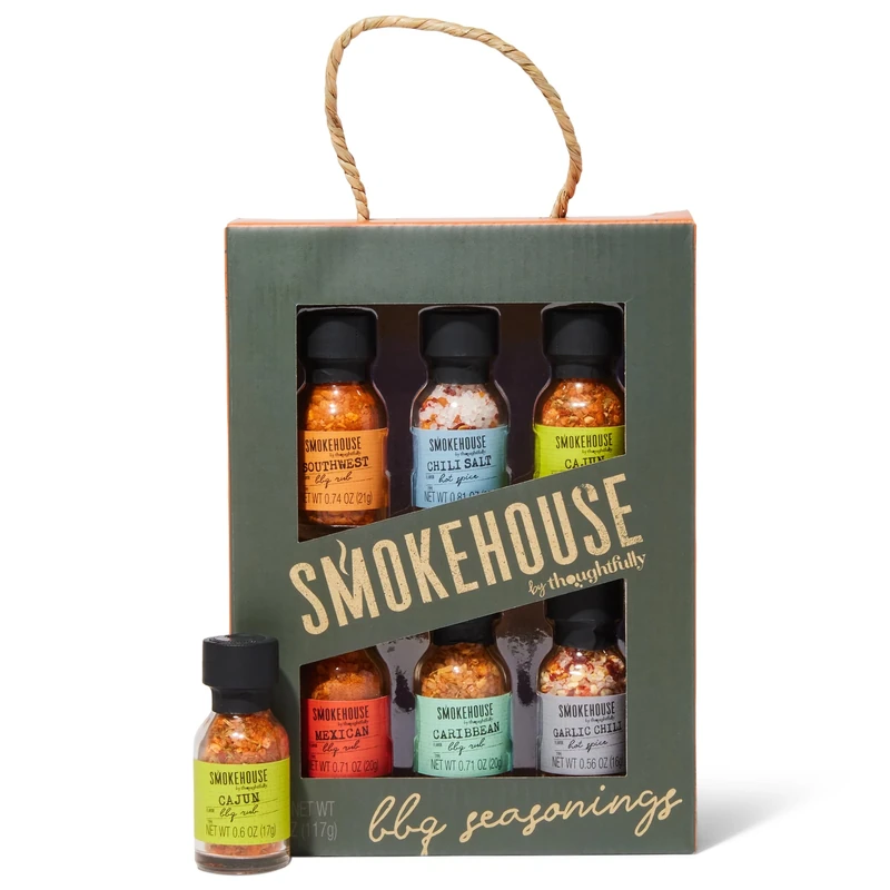 Thoughtfully Gourmet, BBQ Seasoning Collection, Variety 6 Pack, Flavours Include Southwest, Chilli Salt, Cajun, Mexican, Garlic Chilli Spice and Caribbean BBQ Rub, 25 mL Each