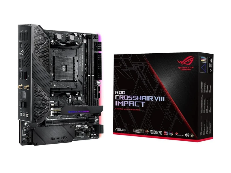 Asus ROG (X570) Crosshair VIII Impact, AMD, AM4, Ryzen 3000, (Mini-DTX) SFF Gaming Motherboard with PCIe 4.0, On-Board WiFi 6 (802.11Ax), Intel LAN, SATA 6GB/s, USB 3.2 Gen 2, SO-DIMM.2 and Aura Sync