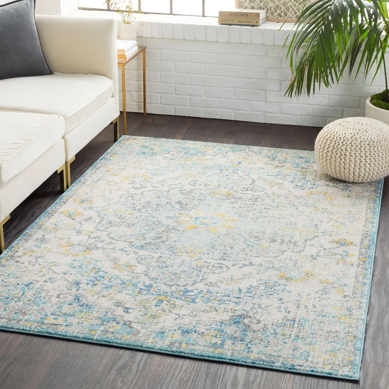 Livabliss Asmara Vintage Rug - Area Rugs Living Room 160x220 cm, Dining Floor, Kitchen, Traditional Multicoloured Boho Style, Easy Care Pile, Bohemian Large Rug, Blue and Mustard