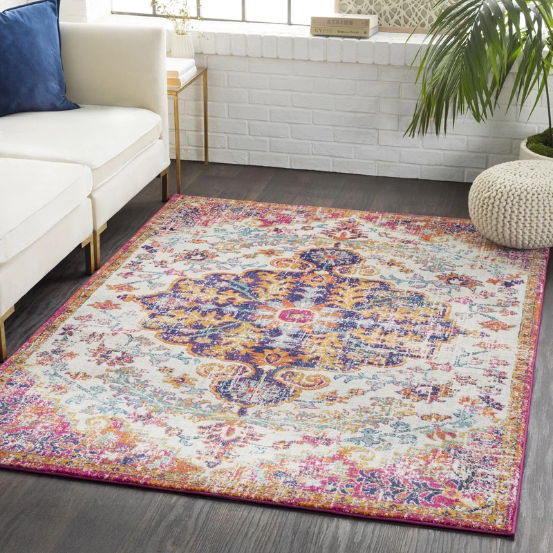 Livabliss Lou Asmara Vintage Rug for Living Room, Dining & Kitchen 160x220 cm, Traditional Boho Design, Multicoloured Orange & Burgundy, Easy Care Pile, Large Floor Covering