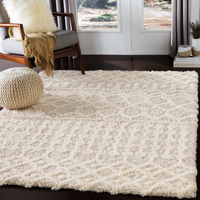 Livabliss Dubai Shaggy Rug - Modern Berber Rugs Living Room, Large 130x170 cm, Soft Shaggy Rugs for Bedroom - Neutral Boho Fluffy Rug, Easy Care Plush Thick Pile - Cream and Light Beige