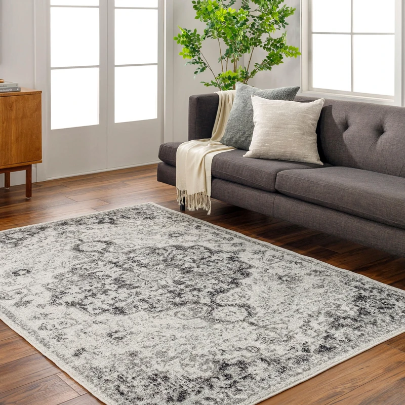 Livabliss Lou Asmara Vintage Rug for Living Room, Dining & Kitchen 120x170 cm, Traditional Boho Style, Multicoloured Grey, Black & White, Easy Care Pile, Large Floor Covering