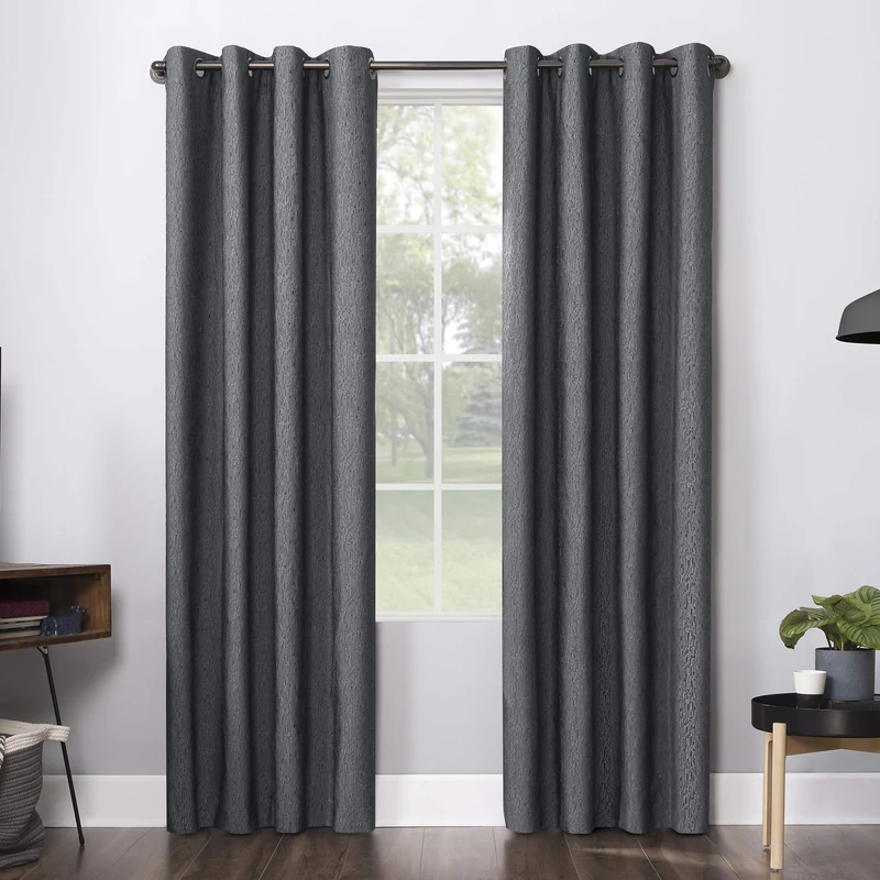 Sun Zero Ruben Dimensional Thermal Extreme 100% Blackout Grommet Bathroom Curtain Panel, 52'' x 84'', Charcoal Gray - Image 1