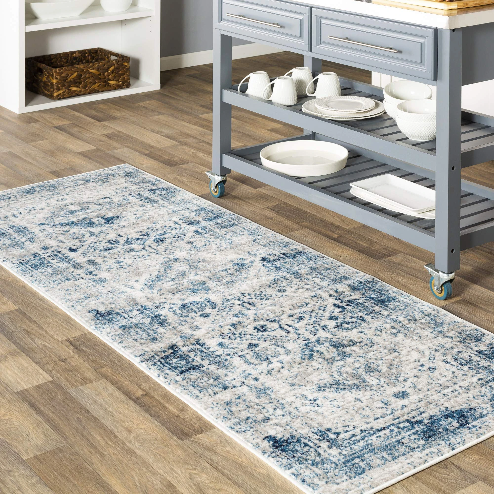 Livabliss Yes Vintage - Runner s Living Room 80x220 cm, Hallway - Shabby Chic Natural, Traditional Boho Style, Easy Care Floor s - Large Carpet Runners, Neutral Blue and Grey