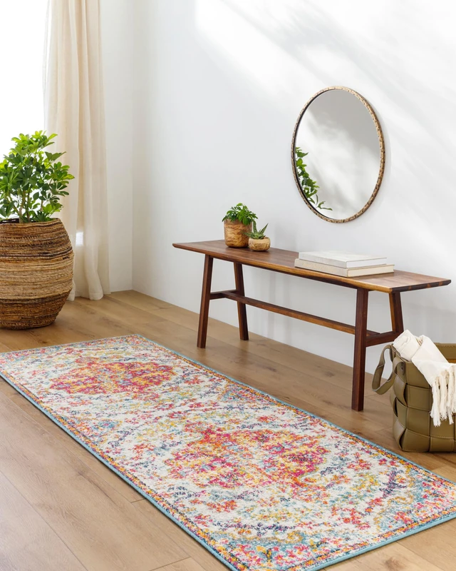 Livabliss Asmara Vintage - Runner s Living Room 80x220 cm, Hallway, Kitchen Area - Traditional Multicoloured Boho Style, Easy Care - Bohemian Large, Red, Orange, Teal, Beige