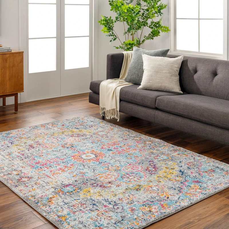 Livabliss Asmara Vintage - Area Rugs Living Room 200x274 cm, Dining Floor, Kitchen, Traditional Multicoloured Boho , Easy Care Pile, Bohemian Large Rug, Beige, Mustard, Blue