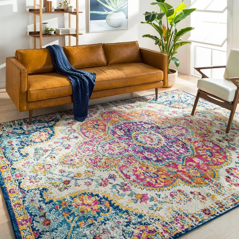 Livabliss Rabat Vintage Rug for Living Room, Dining & Kitchen 120x170 cm, Traditional Boho Design, Multicoloured Fuchsia Orange Blue, Easy Care Pile, Large Floor Covering